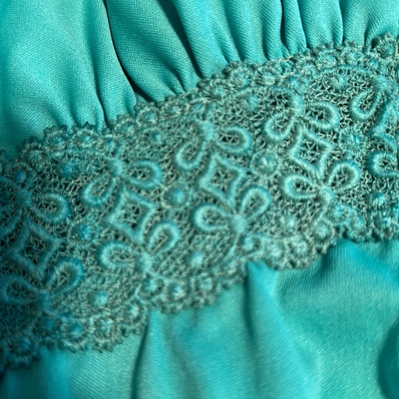 Vintage 70s Aqua Polyester Gown - Picture 7 of 7